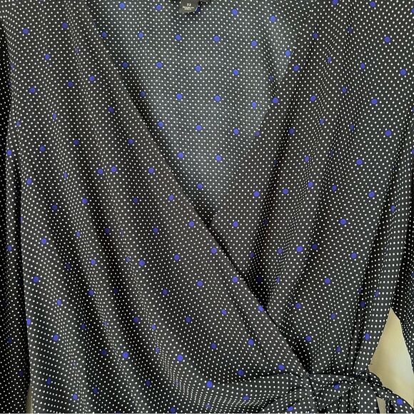 Ann Taylor Asymmetrical Wrap Tie 3/4 Sleeve Black Polka Dot Blouse Top Size 12 - Picture 2 of 11